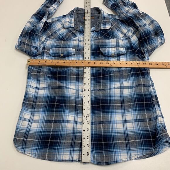 Jachs Girlfriend Shirt Womens M Medium Flannel Blue White Pearl Snap Button Up - Picture 9 of 13